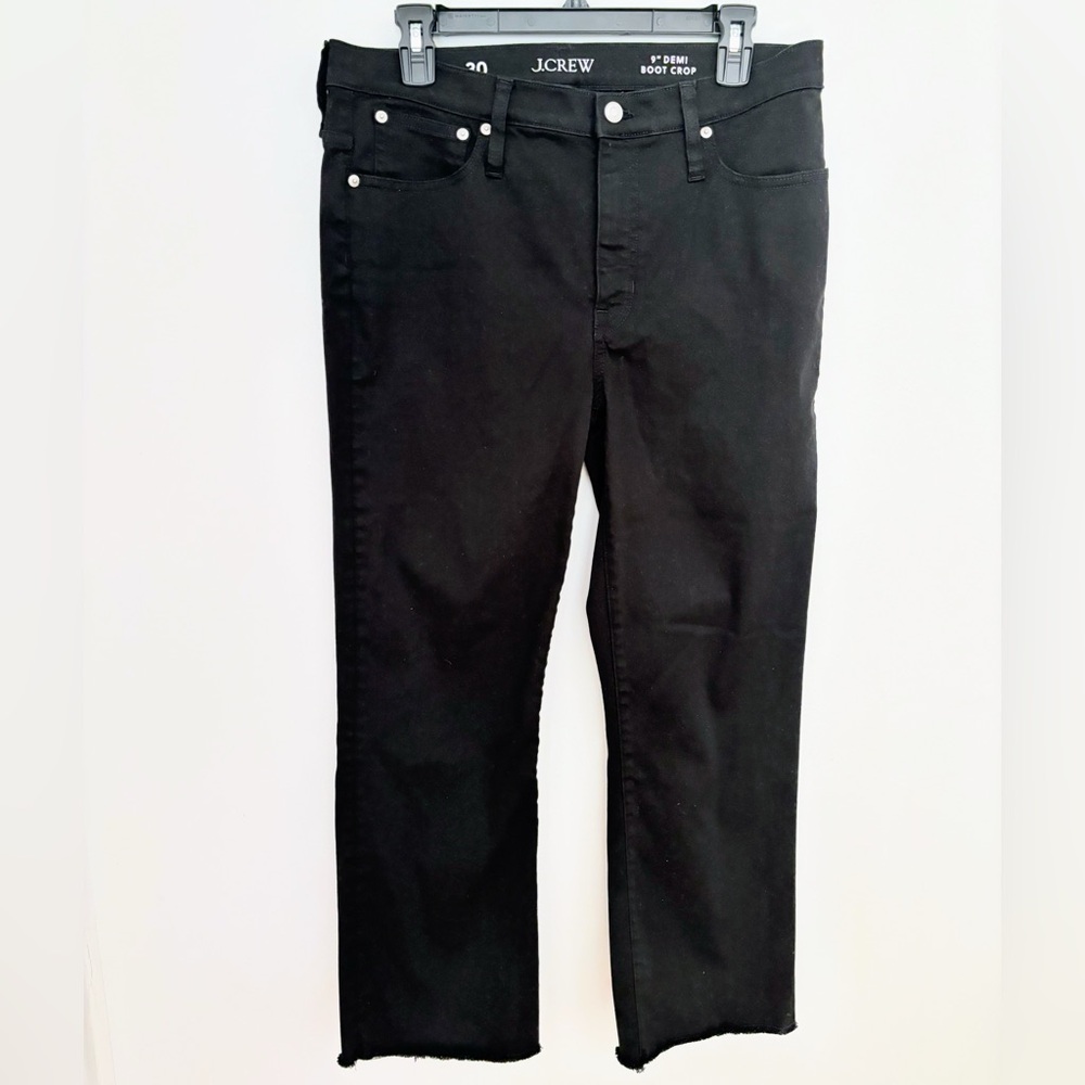 J CREW 9” Black Demi Boot Crop Denim Jean 30 frayed ankle mid rise denim pants